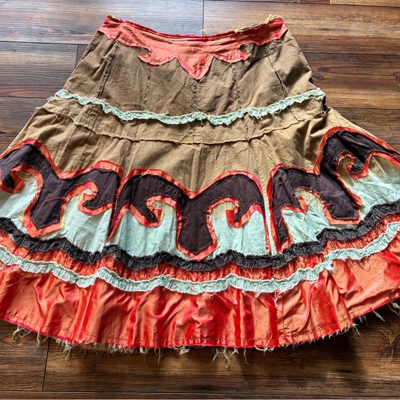 Candie’s Y2K Boho Hippie Peasant Skirt Raw Hem Multicolor Bohemian Sz L - Picture 12 of 13